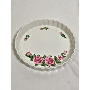 Christineholm Porcelain Rose Pattern Quiche Tart Scalloped Baking Dish Vintage